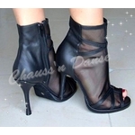 Bottines en cuir et tule noirs et plateau avec fermeture éclair Talon 9cm Vue portées dos et 3/4