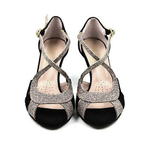 Chaussures de danse femme KIARA à bouts ouverts en peau noire et glitter argent talon bobine noir 7cm vue face