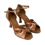 Chaussures de danse femme ALICIA satin et glitter tan talon stable 6cm