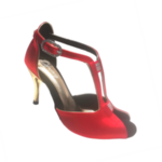 Chaussures de danse femme MARILYN satin rouge et strass Talon métal or 8,5cm