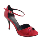 Chaussures de danse femme SANDRA satin et vernis rouge Talon fumé rouge noir 9cm
