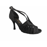 Chaussures de danse femme VIVIANE talon 7 et 9 cm Tissu noir brillant.