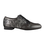 Chaussures de danse homme Tangolera FLAVIO en cuir noir et cuir imprimé talon 2cm et semelle peau vue profil