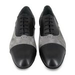 Chaussures de danse homme GINO en cuir noir et peau grise talon 2cm et semelle peau vue dessus