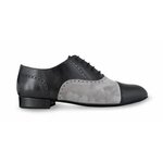 Chaussures de danse homme GINO en cuir noir et peau grise talon 2cm et semelle peau vue profil