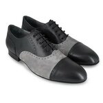 Chaussures de danse homme GINO en cuir noir et peau grise talon 2cm et semelle peau vue 3 quarts