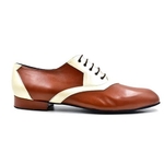 Chaussures de danse homme ALFREDO en cuir marron et perle avec talon 2cm et semelle extérieure peau vue profil