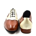 Chaussures de danse homme ALFREDO en cuir marron et perle avec talon 2cm et semelle extérieure peau vue face et arrière