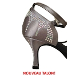 Chaussures de danse femme TIZIANA à bouts ouverts en satin anthracite et strass talon anthracite strassé 7cm vue talon profil