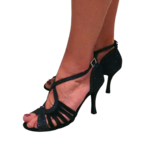 Chaussures de danse femme VIVIANE à bouts ouverts en satin et glitter noirs avec talon glitter noir 7cm vue portées