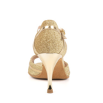 Chaussures de danse femme SHEREHAZADE à bouts ouverts en glitter et cuir or talon aiguille métallisé or 8cm noir vue arrière