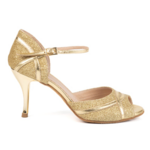 Chaussures de danse femme SHEREHAZADE à bouts ouverts en glitter et cuir or talon aiguille métallisé or 8cm noir vue profil