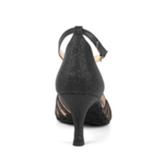 Chaussures de danse femme VIVIANE à bouts ouverts en satin et glitter noirs avec talon glitter noir 7cm vue derrière
