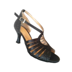 Chaussures de danse femme VIVIANE à bouts ouverts en satin et glitter noirs avec talon glitter noir 7cm vue 3 quarts