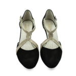 Chaussures de danse femme GEORGIA à bouts fermés en peau noire et glitter platine talon 3cm, vue dessus