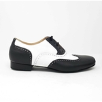 Chaussures de danse homme STEFANO en cuir noir et blanc Talon 2,5cm Semelle peau. Vue profil