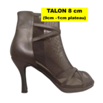 Bottines en cuir et tule noirs et plateau avec fermeture éclair Talon 8cm vue profil