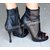 Bottines en cuir et tule noirs et plateau avec fermeture éclair Talon 9cm Vue portées dos et 3/4