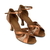 Chaussures de danse femme ALICIA à bouts ouverts et talon fermé, en satin et glitter tan avec motifs ajourés et talon bobine 6cm, vue de 3 quarts
