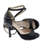 Chaussures de danse femme CUBIC à bouts ouverts en satin noir devant et tissu motif cubes sur talon fin 9cm attache croisée cheville vue profil