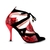 Chaussures de danse femme DEISY à bouts ouverts en peau noire et style serpent rouge talon aiguille rouge 9cm vue profil