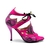 Chaussures de danse femme DEISY PINK à bouts ouverts en peau fuschia et serpent fuschia et noir talon aiguille fuschia 9cm vue profil