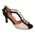 Chaussures de danse femme PERLA à bouts ouverts en peau noire et tissu brillant argent talon stable 7cm noir