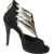 Chaussures de danse femme montantes SABRINA à bouts ouverts en peau noire brides glitter argent talon aiguille 9.5cm noir plateau 2cm vue profil