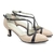 Chaussures de danse femme TINA à bouts fermés en cuir rose pâle et noir talon bobine 7cm brides croisées dessus du pied vue 3 quarts