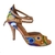 Chaussures de danse femme YUMNA à bouts ouverts en tissu africain wax très coloré et glitter cuivre avec talon glitter 9cm vue profil