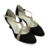 Chaussures de danse femme GEORGIA à bouts fermés en peau noire et glitter platine talon 3cm, vue 3 quarts