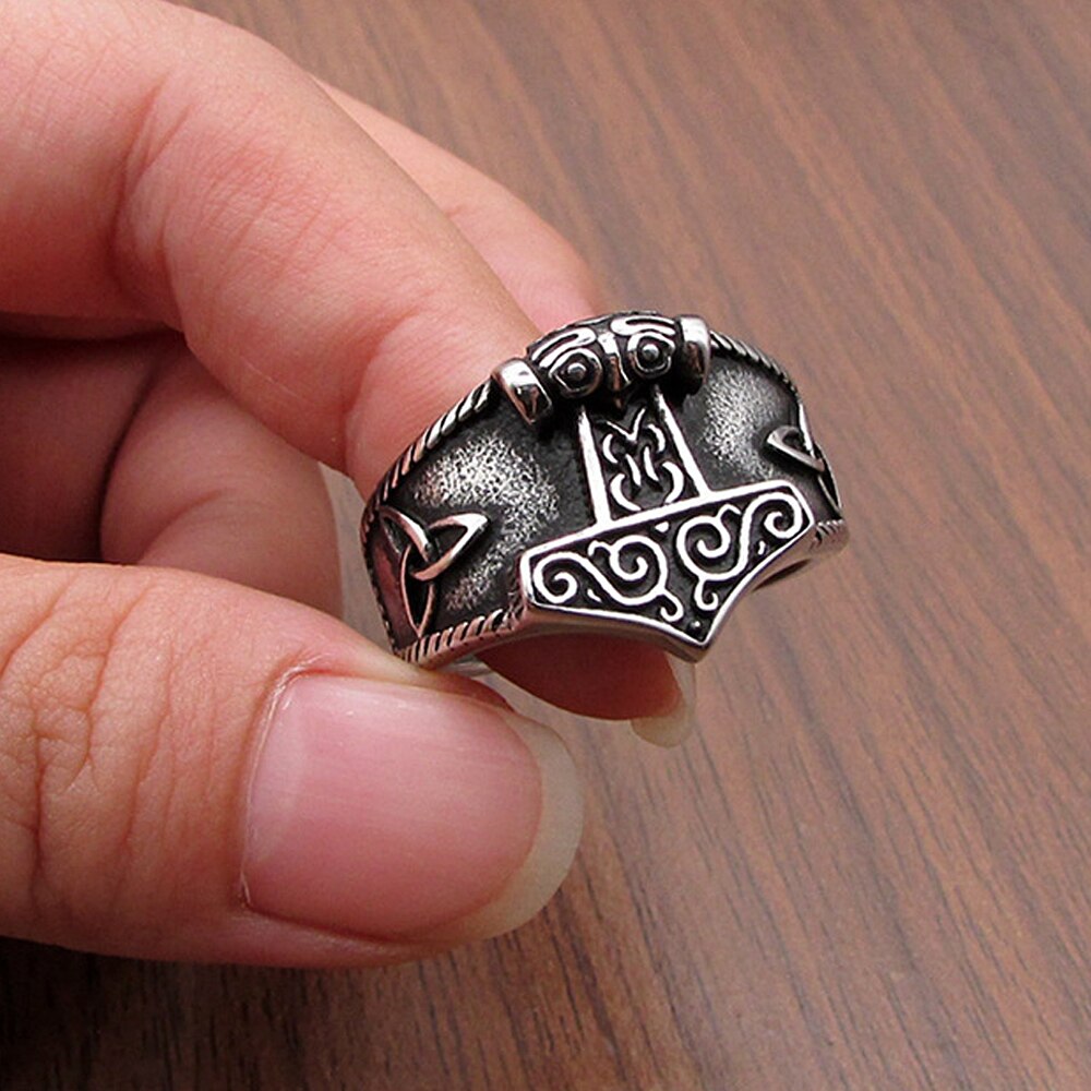 Bague-Vintage-Viking-Mjolnir-pour-hommes-anneau-marteau-de-Thor-nordique-316L-en-acier-inoxydable-Odin