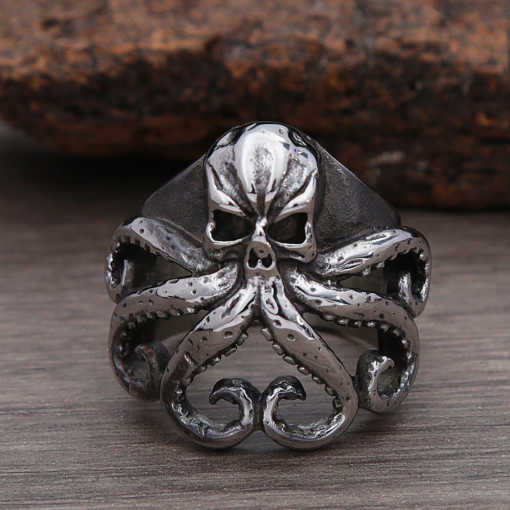 Bague-de-motard-cr-ne-de-Pirate-pour-hommes-et-femmes-anneau-de-poulpe-gothique-en