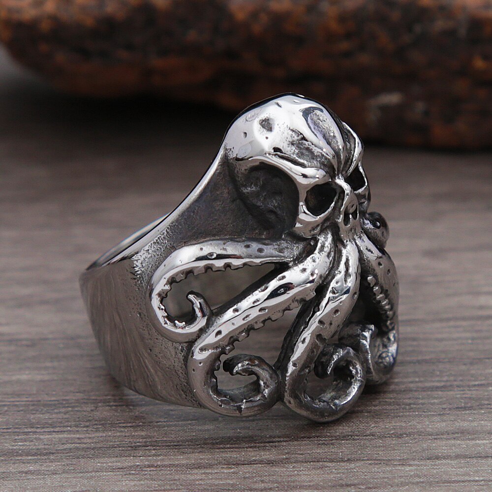 Bague-de-motard-cr-ne-de-Pirate-pour-hommes-et-femmes-anneau-de-poulpe-gothique-en