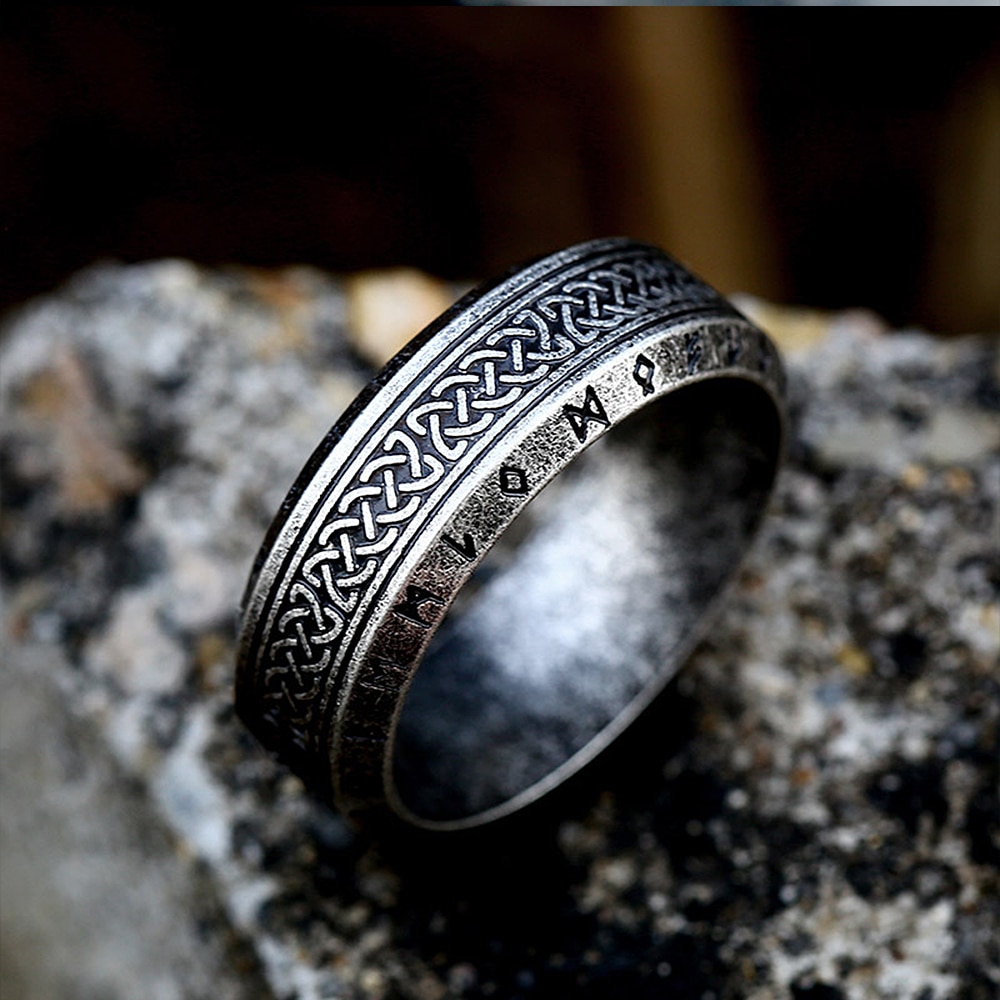Bague-Vintage-Viking-Rune-pour-hommes-anneau-de-motard-Unique-en-acier-inoxydable-anneau-n-ud