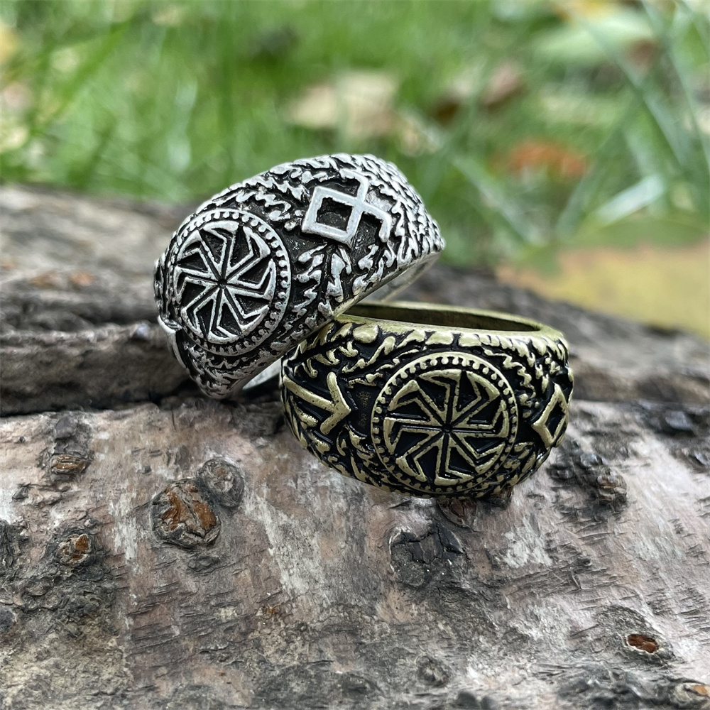 Bague-Viking-Slavique-Kolovrat-Symdakens-Runes-Nordiques-Teiwaz-et-Othila-Bijoux-Vintage