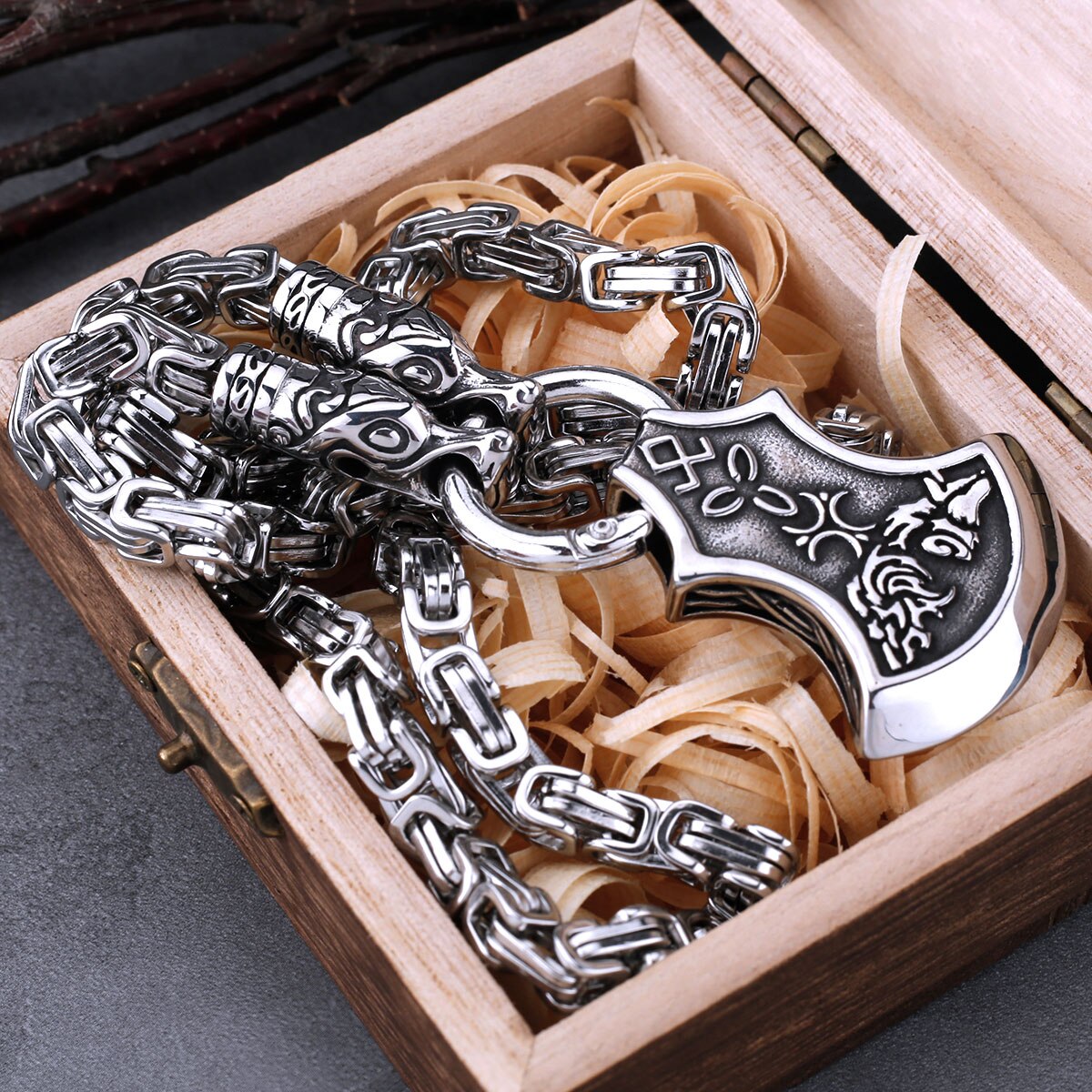 Collier-pendentif-hache-Vibasine-en-acier-inoxydable-pour-homme-t-te-de-dragon-marteau-de-Thor