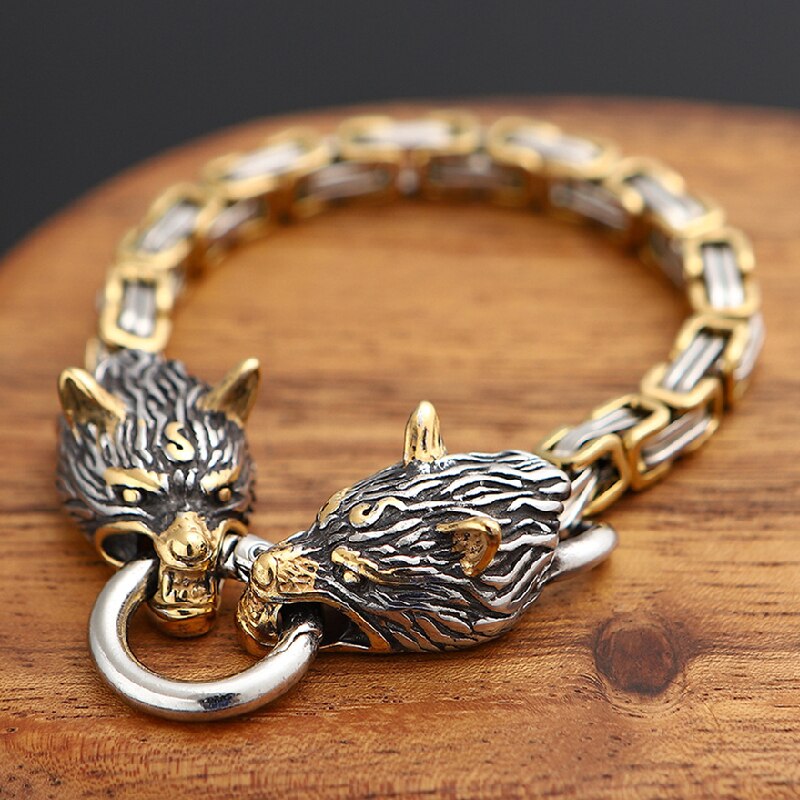 Bracelet Viking Fermoir têtes de loup Fenrir