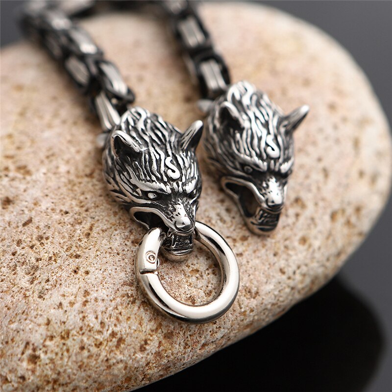 Bracelet-t-te-de-loup-Viking-pour-hommes-en-acier-inoxydable-dor-cha-ne-King-carr