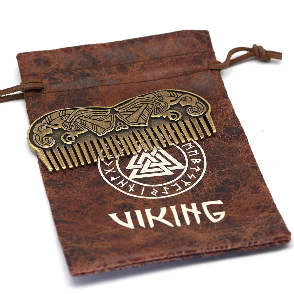 Peigne-Barbe-Viking-Nordique-Bijoux-Odin-Raven-Cadeau-pour-Homme