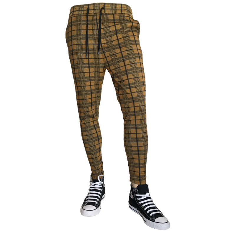 Plaid Printed Stretch Track Pants For Men (bronze)