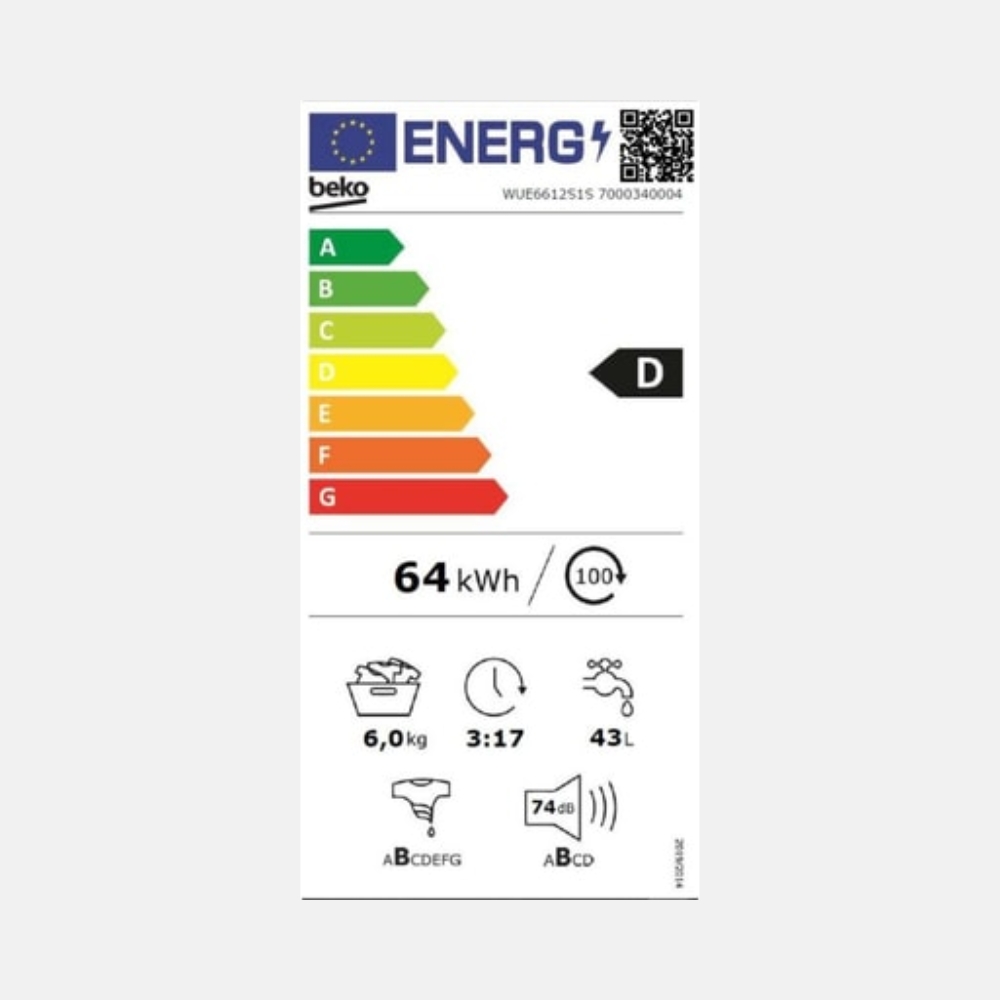 Lave-linge frontal 6kg BEKO WUE6612S1S