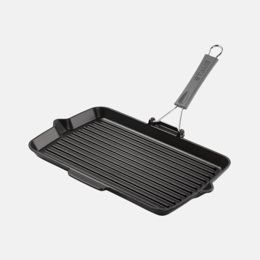Poêle gril en fonte avec bec verseur 34 cm noir mat STAUB