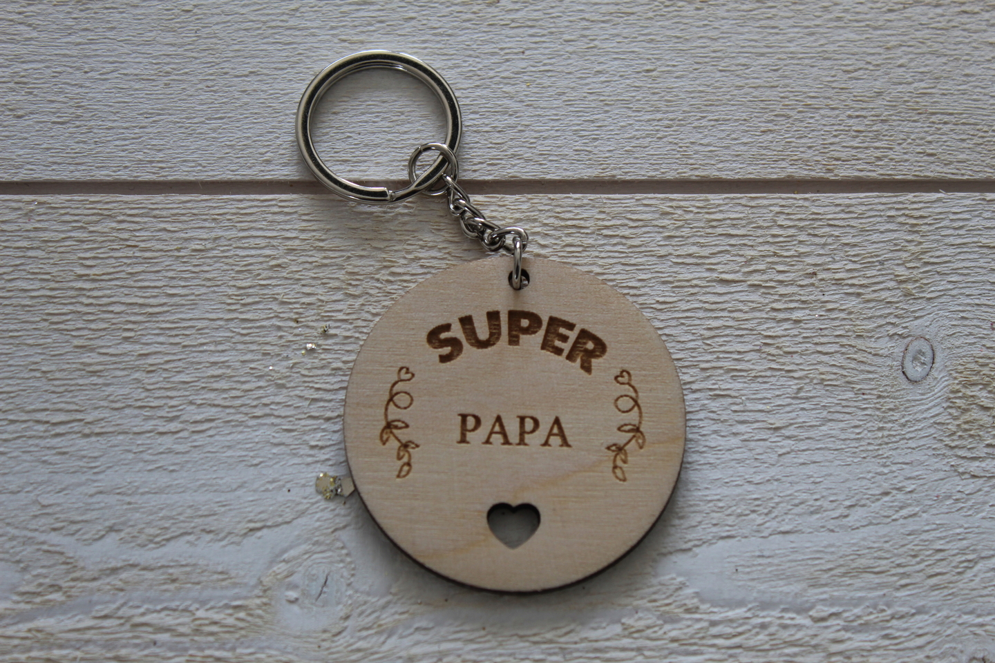 Porte-clé en bois "Super Papa" - Fêtes/Fêtes des Mères/ Pères - krea-ly
