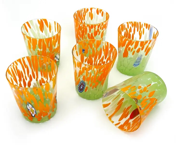 Gobelets à Eau x 6 de Murano NAÏF Verde Arancio