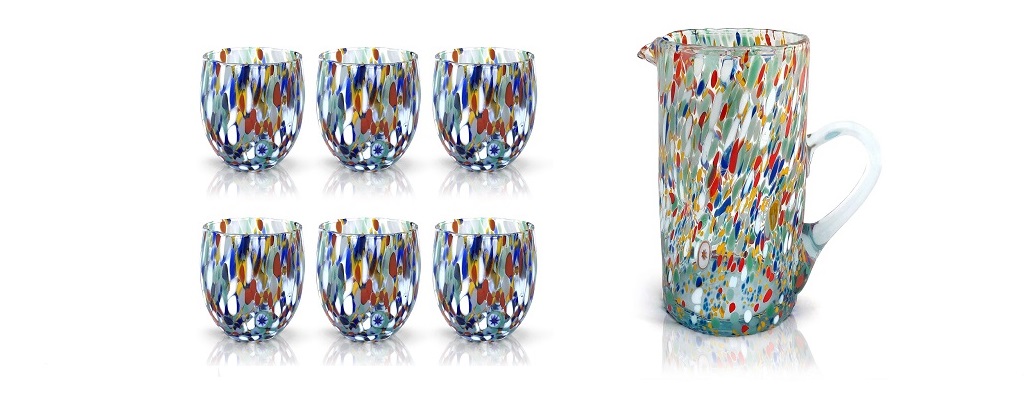 Verres à Eau x 6 et 1 Carafe (1L) de Murano Collection ARLECCHINO