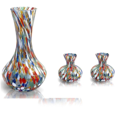 Petit Vase et 2 Petits Vases Galbés en verre Murano ARLECCHINO