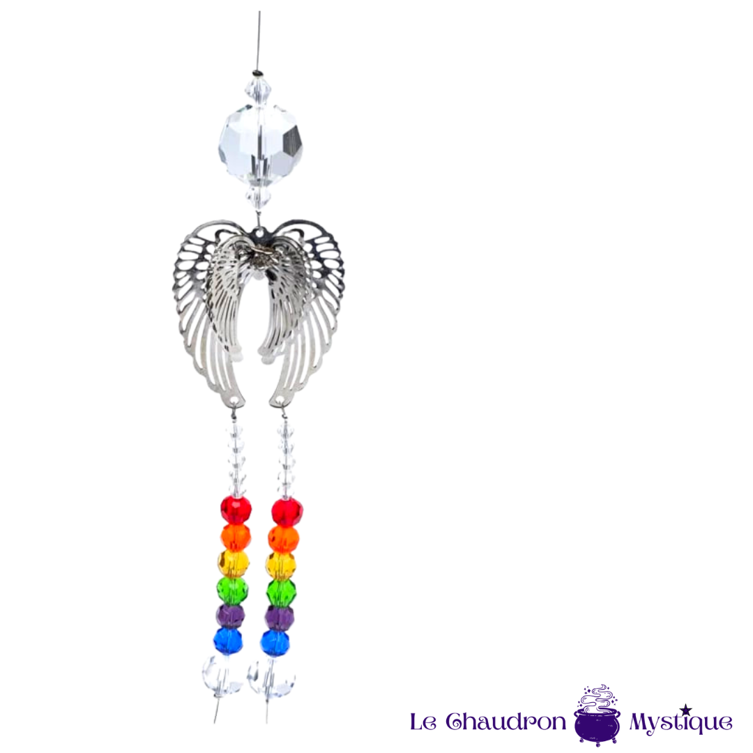 SUNCATCHER ANGE RELIEF ET PERLES CHAKRAS