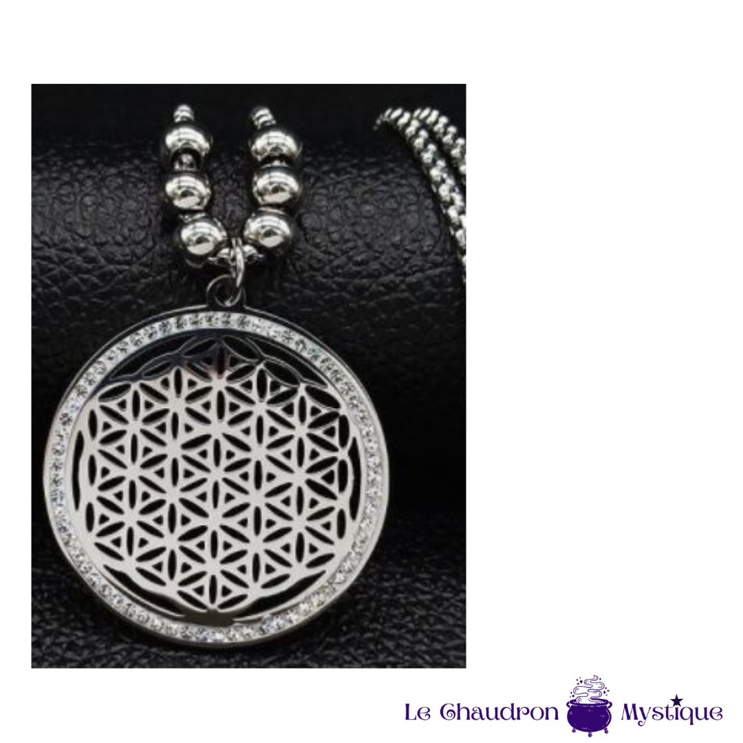 PENDENTIF FLEUR DE VIE ET STRASS