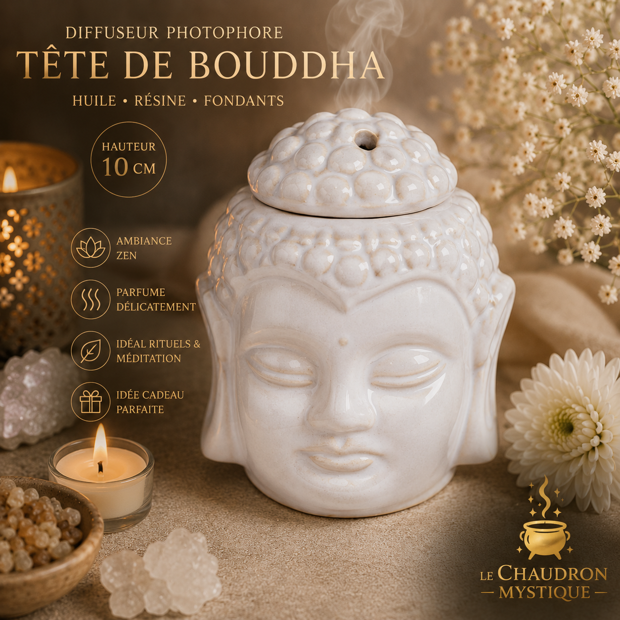 photophore bouddha blanc